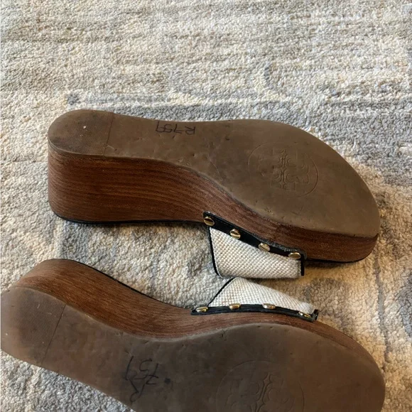 Tory Burch Black and Cream Logo Slide Sandals - Picture 6 of 8